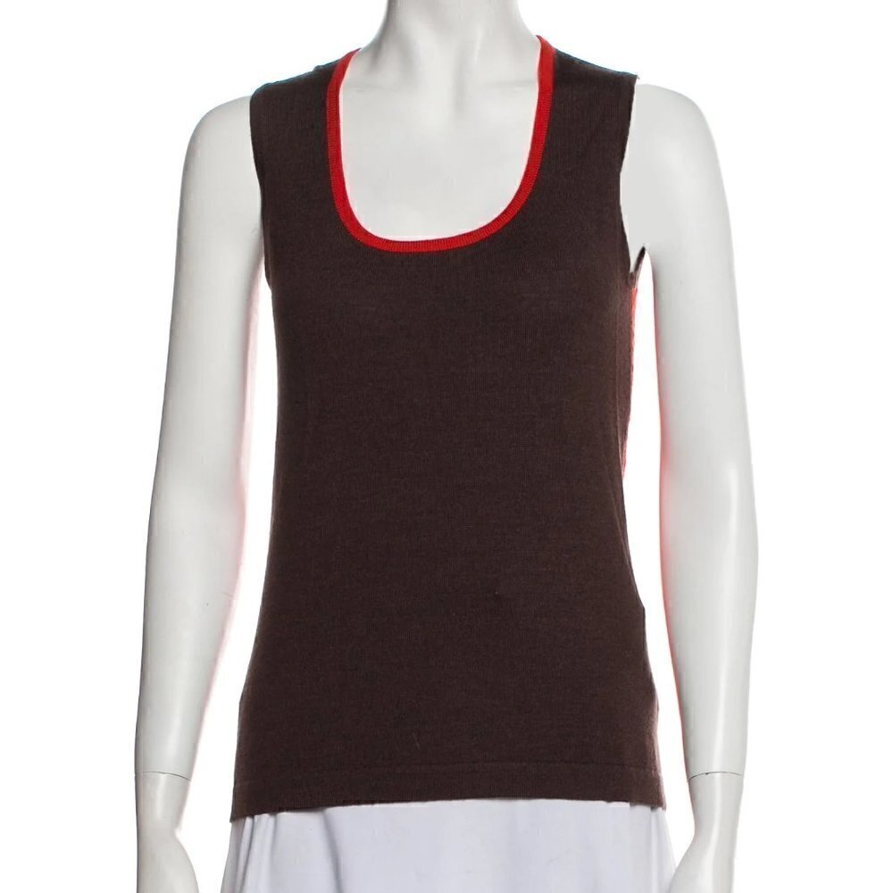 New Carolina Herrera Colorblock Scoop Neck Sleeveless Knitted Vest Sweater Small